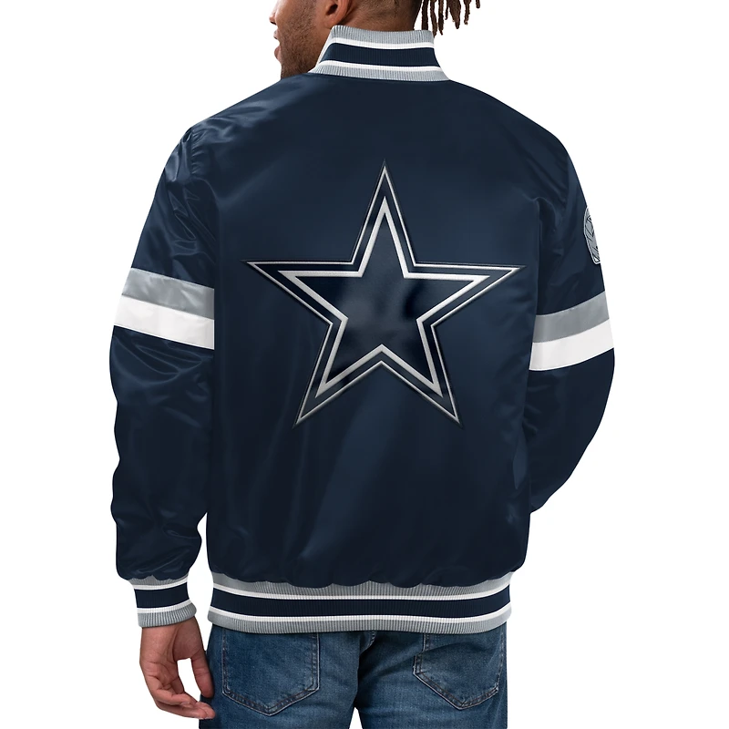 Veste universitaire à bouton-pression en satin pour hommes Starter Blue Dallas Cowboys Home Game