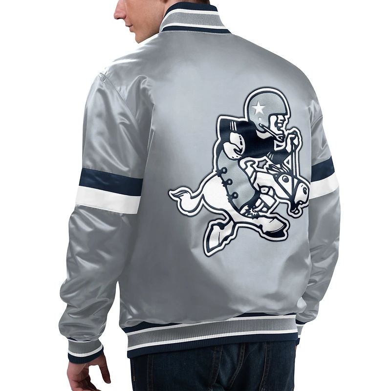 Veste universitaire à bouton-pression en satin pour hommes Starter Grey Dallas Cowboys Home Game