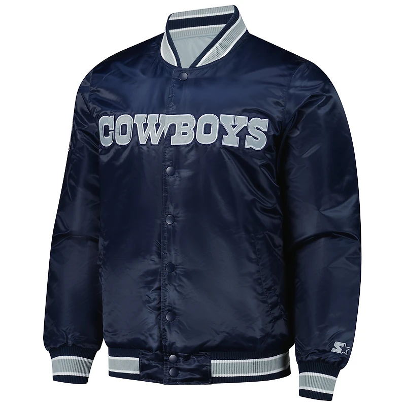 Veste réversible en satin à boutons-pression pour homme Starter bleu marine/gris Dallas Cowboys Closer