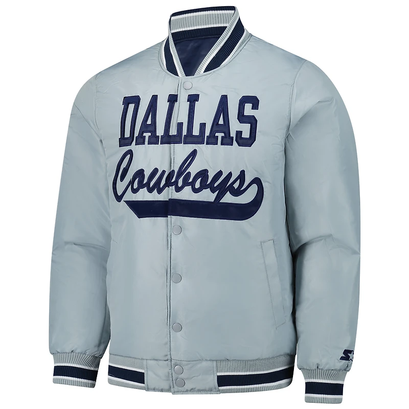 Men's Starter Navy/Gray Dallas Cowboys Closer Reversible Satin Full-Snap Jacket