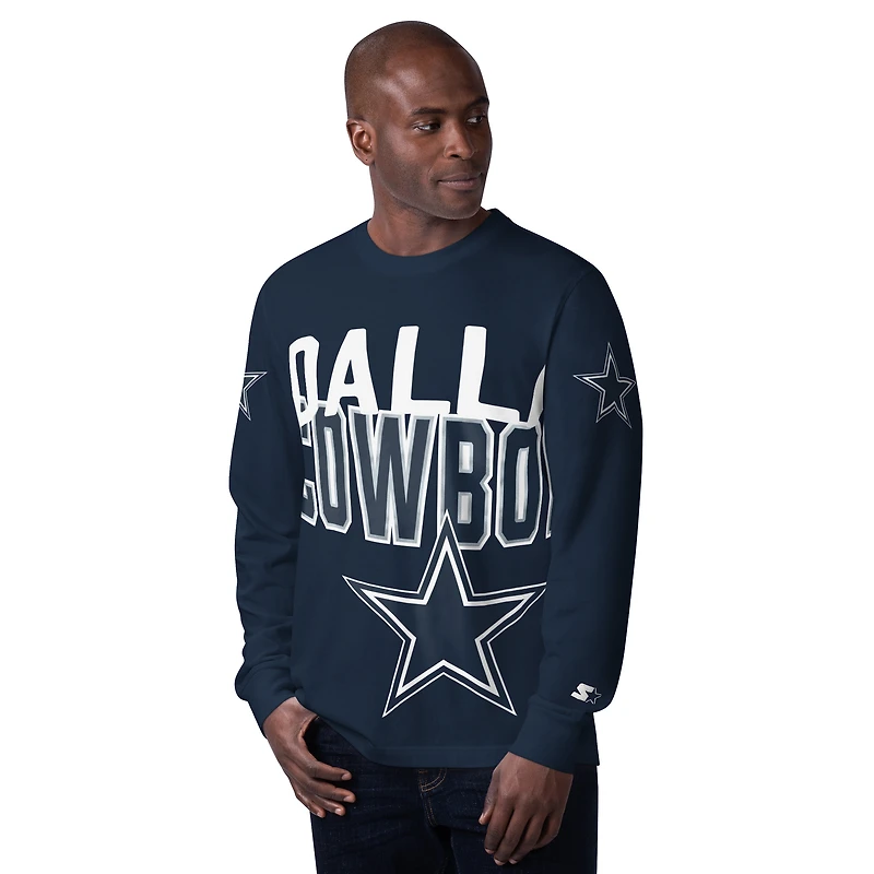 T-shirt à manches longues bleu marine Starter pour homme des Cowboys de Dallas