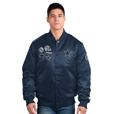 Men's Starter Navy Dallas Cowboys Exclusive Satin Full-Snap Varsity Jacket