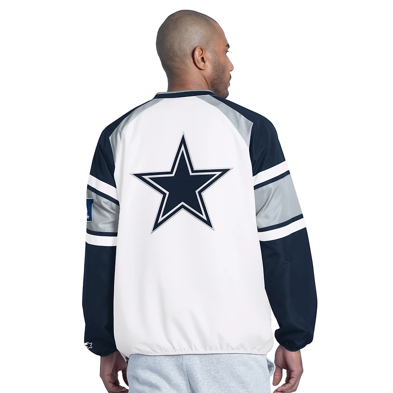 Men's Starter White Dallas Cowboys Infield Play Raglan Pullover Jacket
