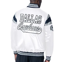 Veste universitaire à bouton-pression en satin Starter White Dallas Cowboys pour hommes