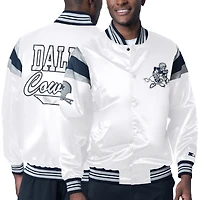 Veste universitaire à bouton-pression en satin Starter White Dallas Cowboys pour hommes