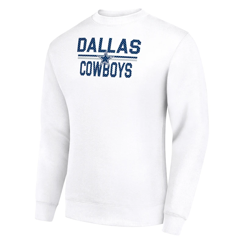 Men's Starter White Dallas Cowboys Team Mesh Print Graphic Pullover Sweatshirt