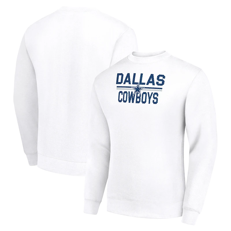Men's Starter White Dallas Cowboys Team Mesh Print Graphic Pullover Sweatshirt