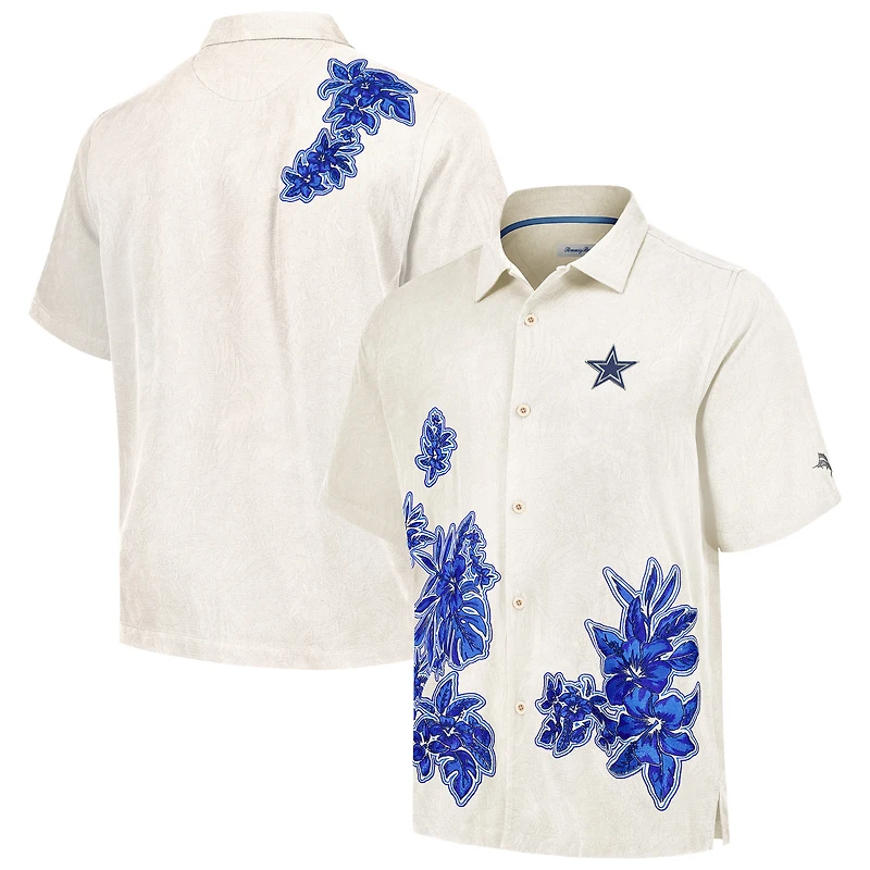Men's Tommy Bahama Cream Dallas Cowboys Hibiscus Camp Button-Up Shirt