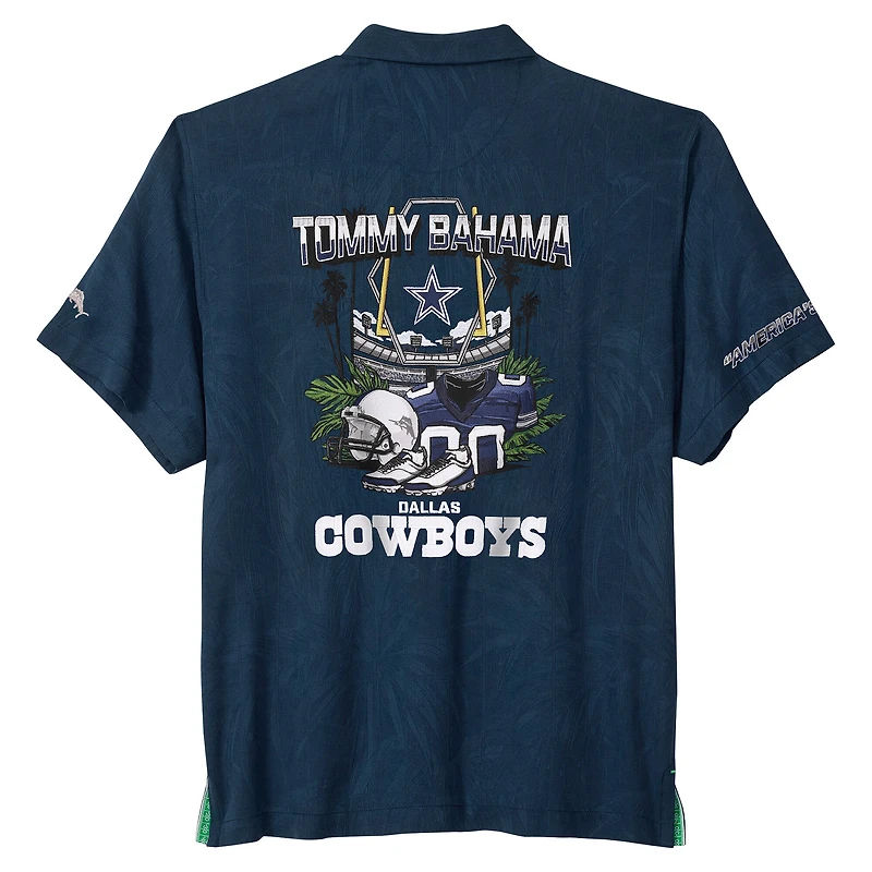 Chemise boutonnée Tommy Bahama bleu marine Dallas Cowboys Endzone Paradise COOLMAX pour homme