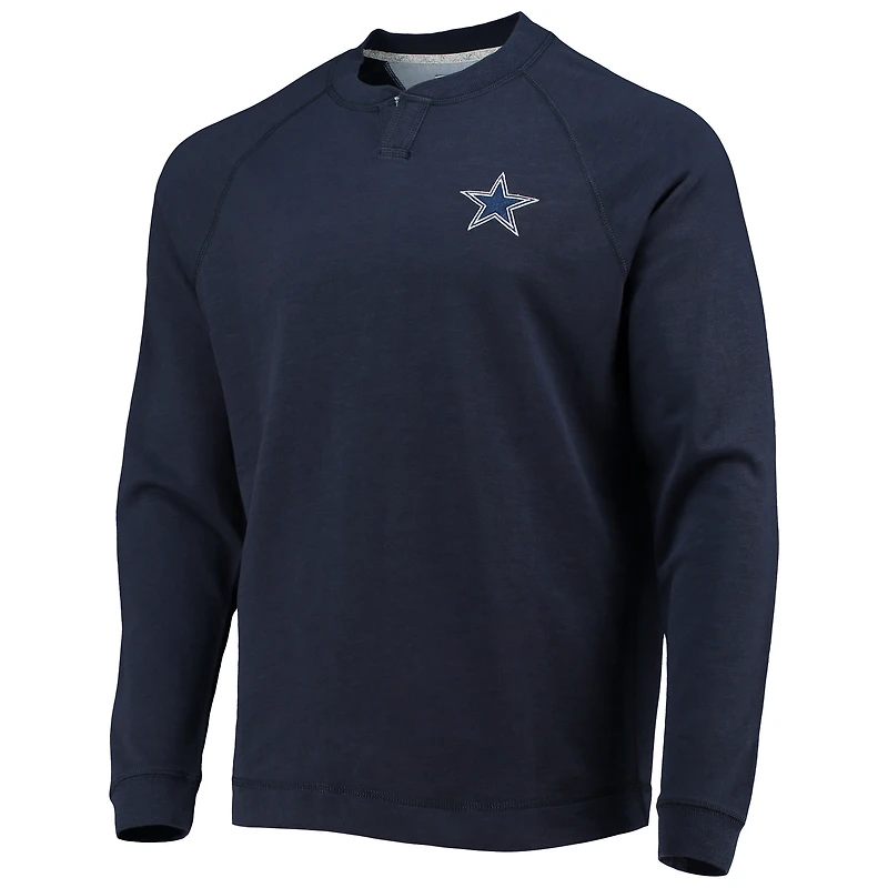 Men's Tommy Bahama Navy Dallas Cowboys Sunset Slub Raglan Henley Long Sleeve T-Shirt