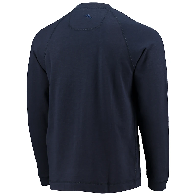 Men's Tommy Bahama Navy Dallas Cowboys Sunset Slub Raglan Henley Long Sleeve T-Shirt