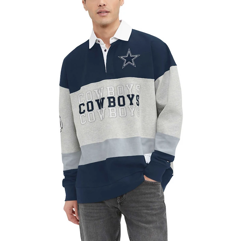 Polo surdimensionné à manches longues de rugby Tommy Hilfiger pour hommes gris chiné/marine Dallas Cowboys Connor