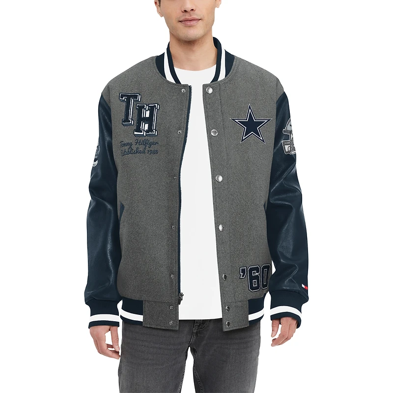 Veste universitaire à bouton-pression Tommy Hilfiger pour hommes gris chiné/marine Dallas Cowboys Gunner