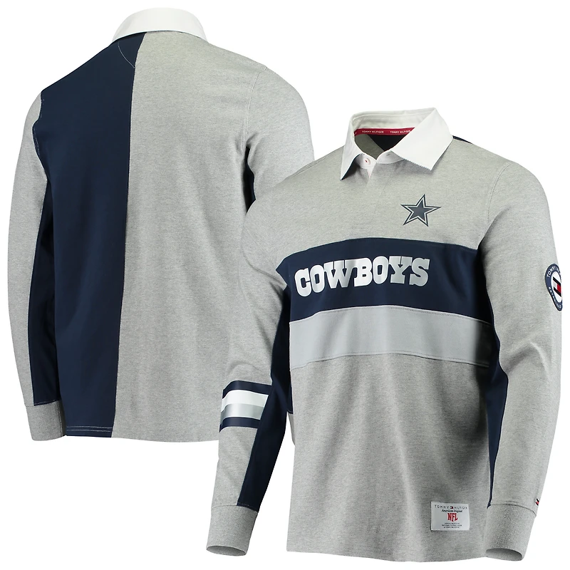 Polo à manches longues Tommy Hilfiger gris chiné Dallas Cowboys Rugby pour hommes