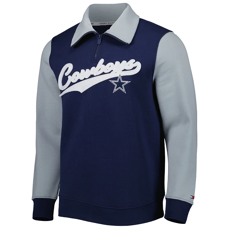 Men's Tommy Hilfiger Navy/Silver Dallas Cowboys Aiden Quarter-Zip Sweatshirt