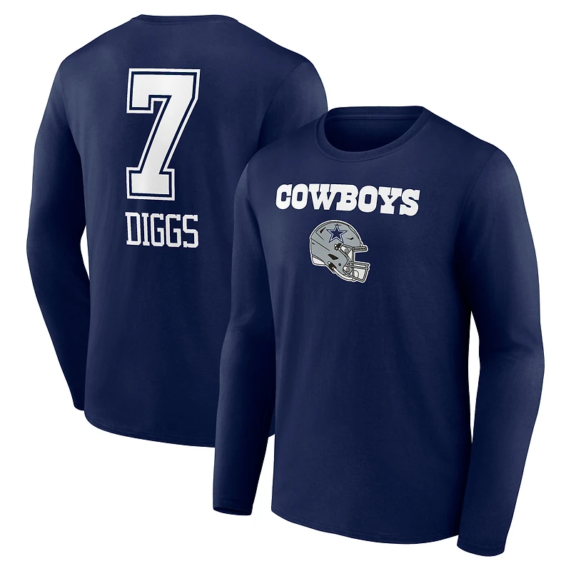 Men's Trevon Diggs Navy Dallas Cowboys Team Wordmark Name & Number Long Sleeve T-Shirt