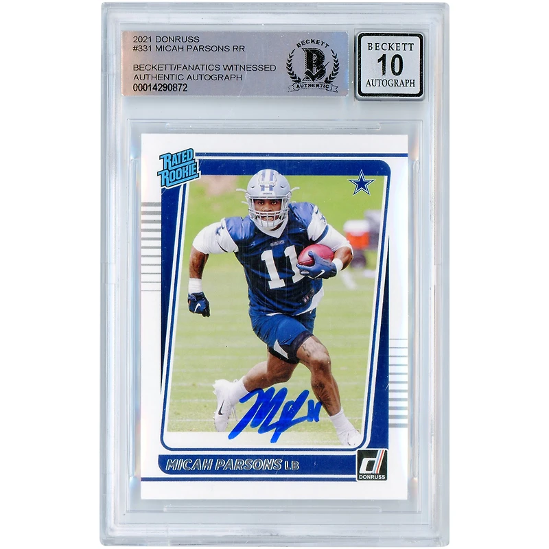Micah Parsons Dallas Cowboys Autographed 2021 Donruss Rated Rookies #331 Beckett Fanatics Witnessed Authenticated 10 Rookie Card