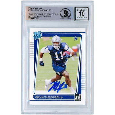 Micah Parsons Dallas Cowboys Autographié 2021 Donruss Rated Rookies #331 Beckett Fanatics Witnessed Authenticated Rookie Card