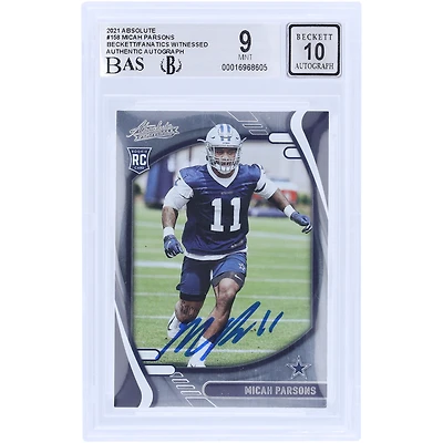 Carte de recrue 9/10 authentifiée 2021 Panini Absolute #158 signée Micah Parsons Dallas Cowboys, présentée par les fanatiques de Beckett
