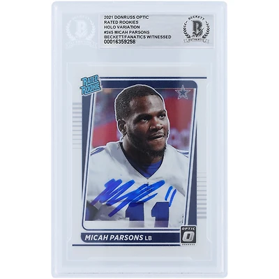 Carte de recrue authentifiée autographiée par Micah Parsons Dallas Cowboys 2021 Panini Donruss Optic Rated Rookie Holo Variation #245 Beckett Fanatics