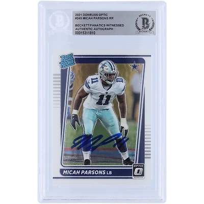 Micah Parsons Dallas Cowboys Carte de recrue authentifiée 2021 Panini Donruss Optic Rated Rookie #245 Beckett Fanatics Witnessed