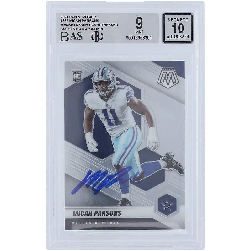 Micah Parsons Dallas Cowboys Autographed 2021 Panini Mosaic #362 Beckett Fanatics Witnessed Authenticated / Rookie Card
