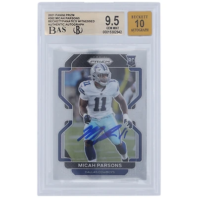 Carte de recrue Panini Prizm #382 autographiée 2021 de Micah Parsons Dallas Cowboys, Beckett Fanatics Witnessed Authenticated 9.5/10