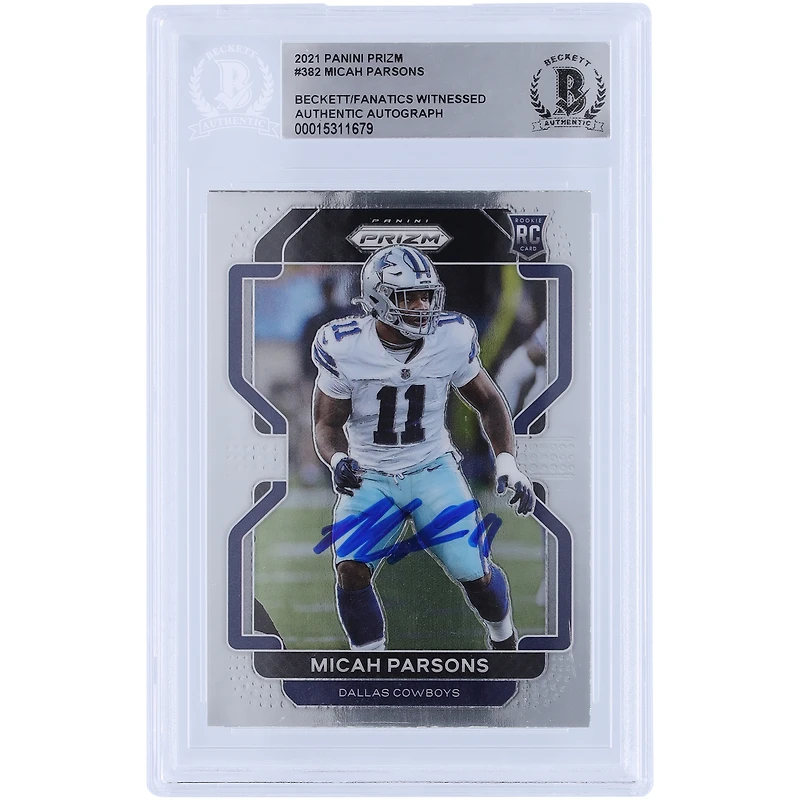 Carte de recrue authentifiée autographiée par Micah Parsons Dallas Cowboys Panini Prizm #382 2021 Beckett Fanatics