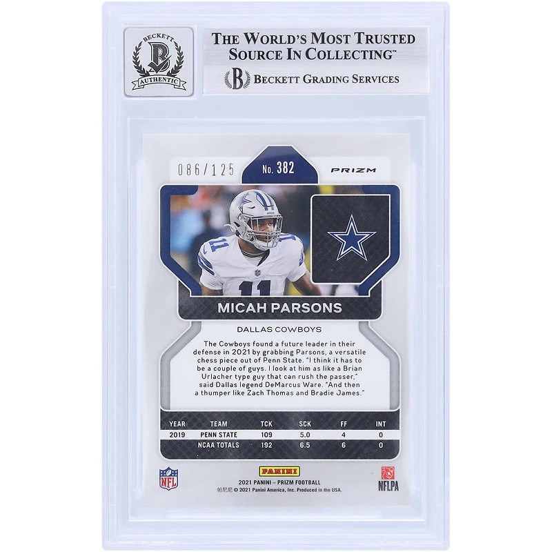 V106832 COW Micah Parsons Dallas Cowboys Autographié 2021 Panini Prizm Purple Prizm #382 #/125 Beckett Fanatics Witnessed Authenticated 10 Rookie Card 11 Micah Parsons AUT PAA TRADING CARDS 45867 AUTTRC CA01F08323 #63