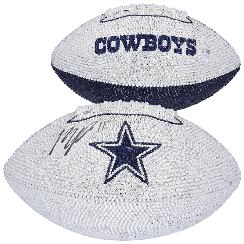 Micah Parsons Dallas Cowboys Autographed Swarovski Crystal White Panel Football - Art by Rock On Sports 