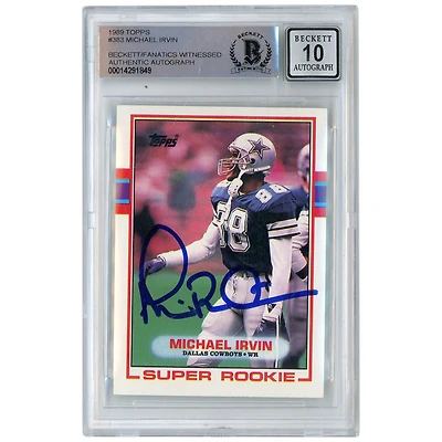 Carte de recrue numéro 10 autographiée par Michael Irvin Dallas Cowboys Topps #383 Beckett 1989, carte authentifiée par les fanatiques