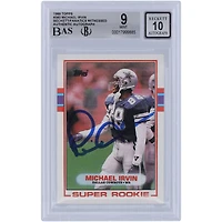 Carte de recrue 9/10 autographiée par Michael Irvin des Cowboys de Dallas Topps n° 383 de 1989, vue par des fanatiques de Beckett
