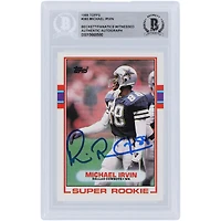 Carte de recrue authentifiée autographiée par Michael Irvin Dallas Cowboys Topps #383 Beckett de 1989, présentée par des fanatiques