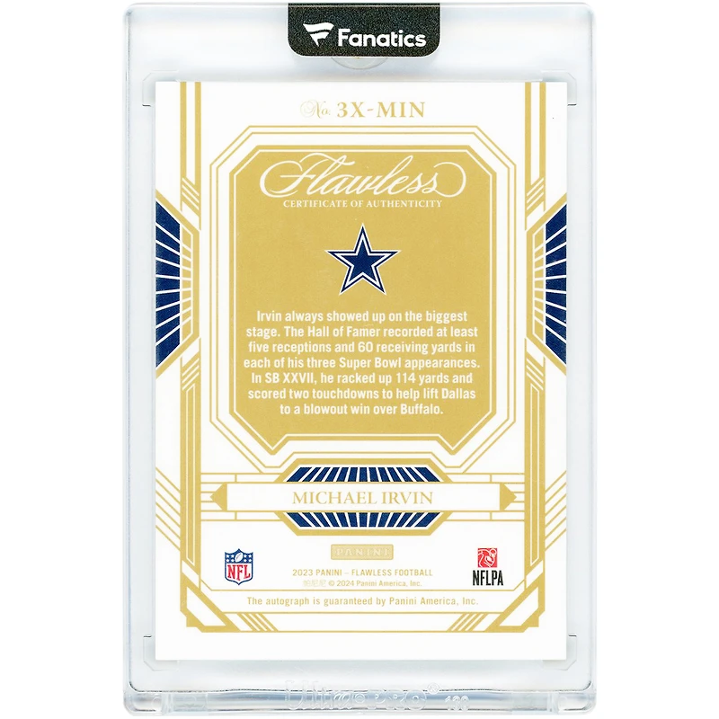 Michael Irvin Dallas Cowboys Autographed 2023 Panini Flawless Champions #3X-MIN #18/20 Card