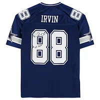 Maillot authentique autographié bleu 1996 Mitchell & Ness des Dallas Cowboys de Michael Irvin avec inscription « HOF 2007 »