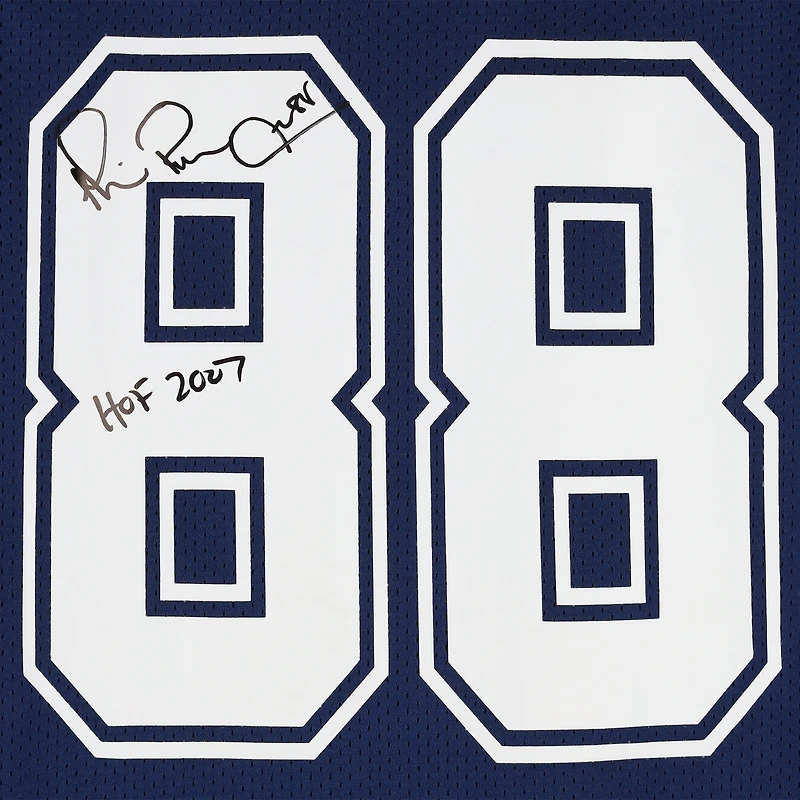 Maillot authentique autographié bleu 1996 Mitchell & Ness des Dallas Cowboys de Michael Irvin avec inscription « HOF 2007 »