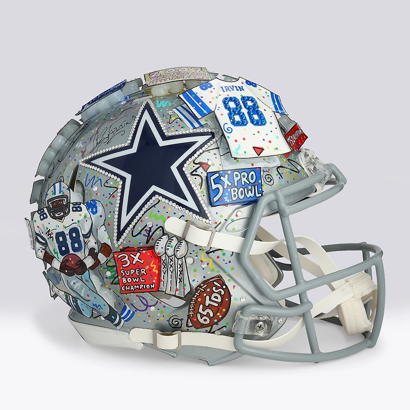 Casque Riddell Speed Authentic autographié par Michael Irvin (Dallas Cowboys) - Illustration de Charles Fazzino - WN55916653