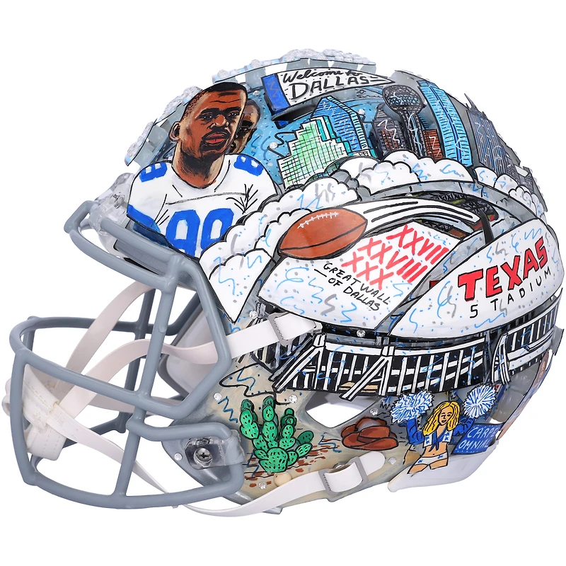 Michael Irvin Dallas Cowboys Autographed Riddell Speed Authentic Helmet with Multiple Inscriptions - Art by Charles Fazzino - RG13340223