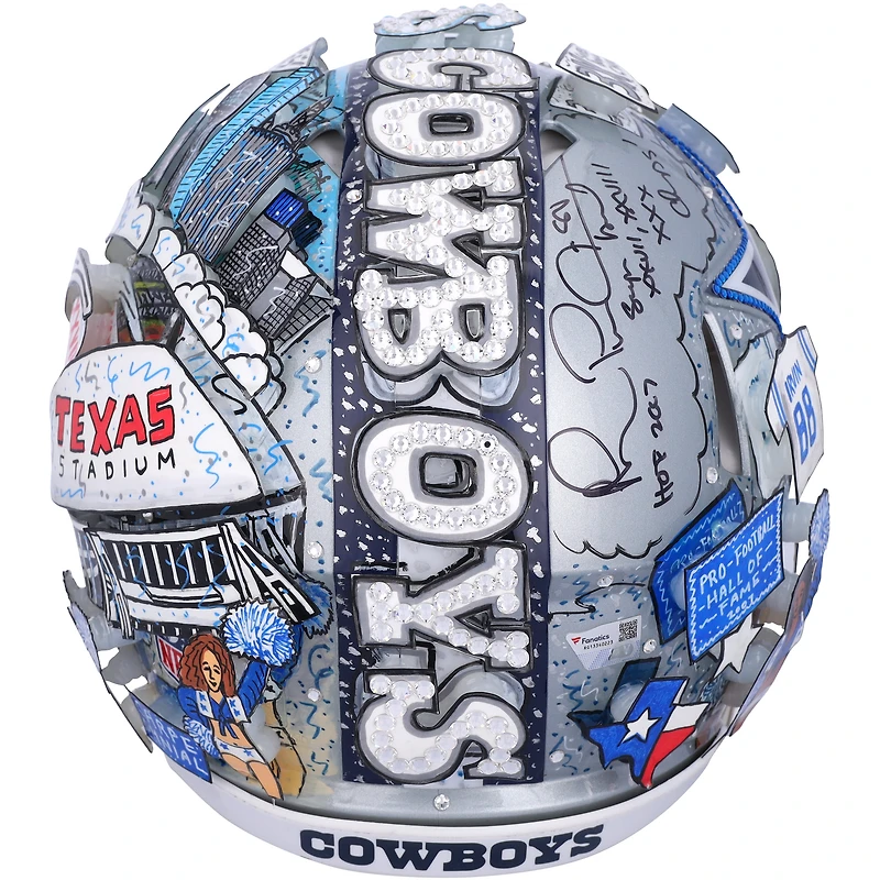 Michael Irvin Dallas Cowboys Autographed Riddell Speed Authentic Helmet with Multiple Inscriptions - Art by Charles Fazzino - RG13340223