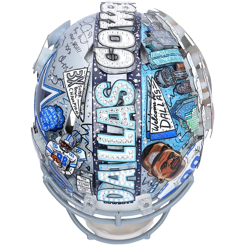 Michael Irvin Dallas Cowboys Autographed Riddell Speed Authentic Helmet with Multiple Inscriptions - Art by Charles Fazzino - RG13340223