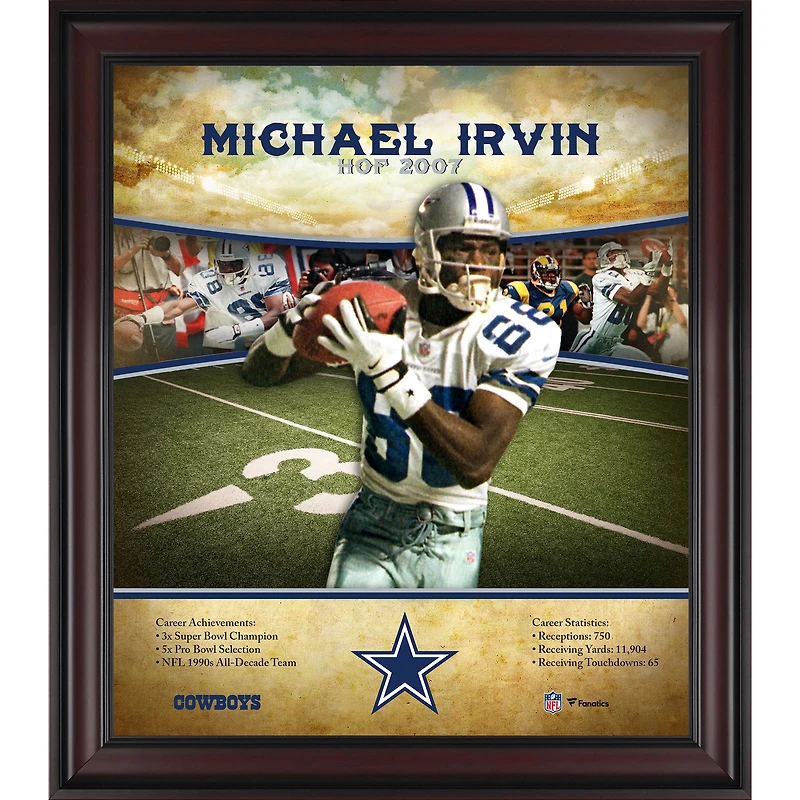 Michael Irvin Dallas Cowboys Encadré 15" x 17" Profil de carrière du Temple de la renommée