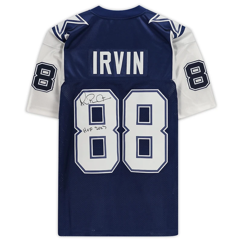 Maillot authentique dédicacé par Michael Irvin Navy Dallas Cowboys Mitchell & Ness 1995 avec inscription « HOF 2007 »