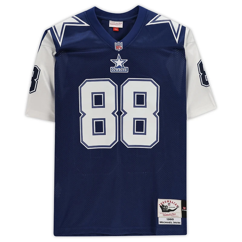 Maillot authentique dédicacé par Michael Irvin Navy Dallas Cowboys Mitchell & Ness 1995 avec inscription « HOF 2007 »