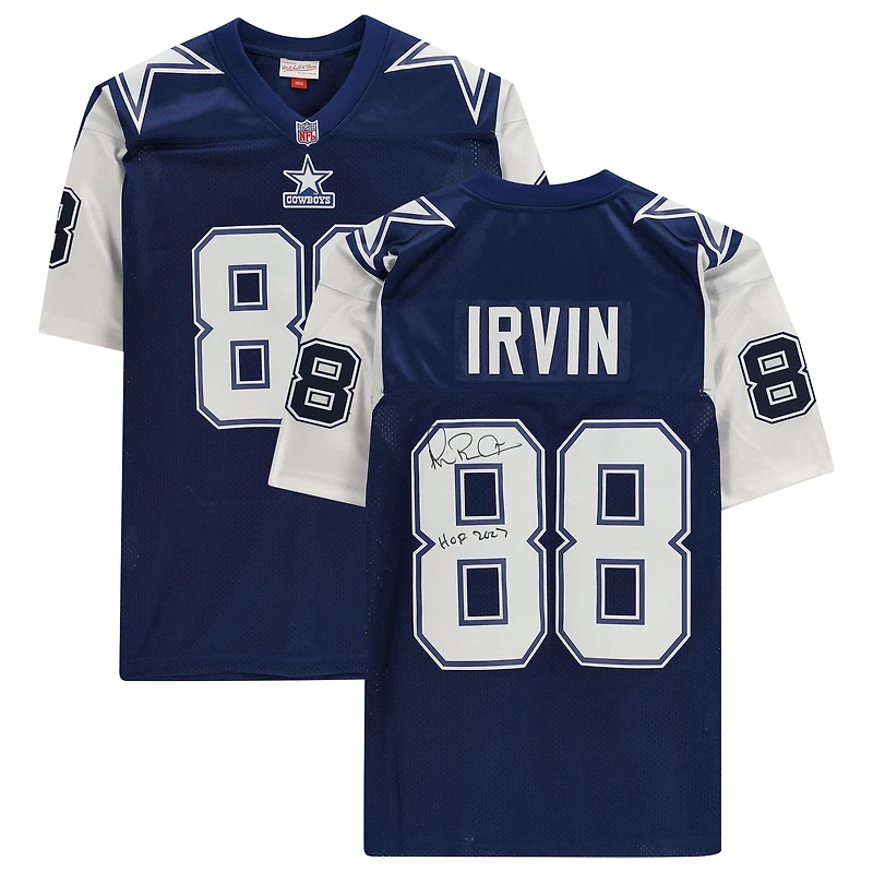 Maillot authentique dédicacé par Michael Irvin Navy Dallas Cowboys Mitchell & Ness 1995 avec inscription « HOF 2007 »