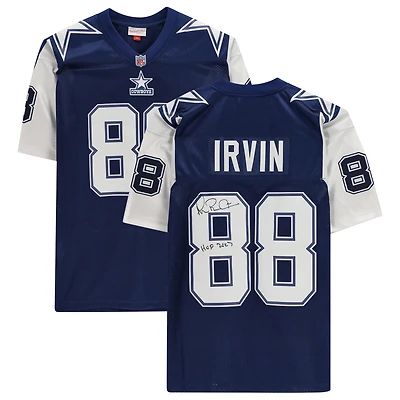 Maillot authentique dédicacé par Michael Irvin Navy Dallas Cowboys Mitchell & Ness 1995 avec inscription « HOF 2007 »