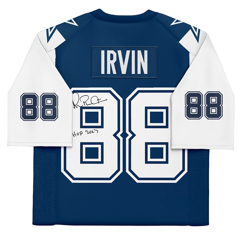 Maillot authentique dédicacé par Michael Irvin Navy Dallas Cowboys Mitchell & Ness 1995 avec inscription « HOF 2007 »
