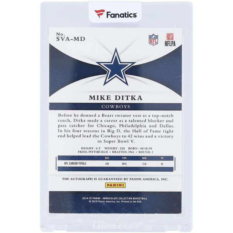 Mike Ditka Dallas Cowboys Autographed 2015 Panini Immaculate #SVA-MD #17/25 Card