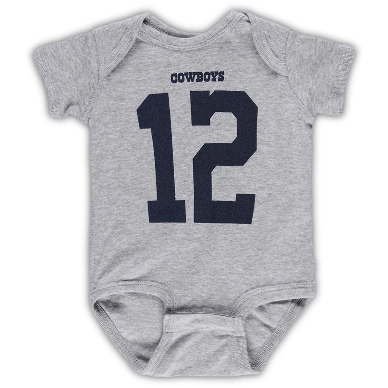 Nouveau-né et nourrisson Mitchell & Ness Roger Staubach Heather Grey Dallas Cowboys Joueur retraité Mainliner Nom numéro Body