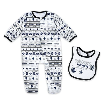 Ensemble pyjama et bavoir à fermeture éclair pour nouveau-né bébé par Erin Andrews Dallas Cowboys Allover Print