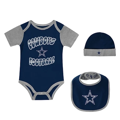 Ensemble body, bavoir et bonnet à revers pour nouveau-né Outerstuff Dallas Cowboys Tag Team